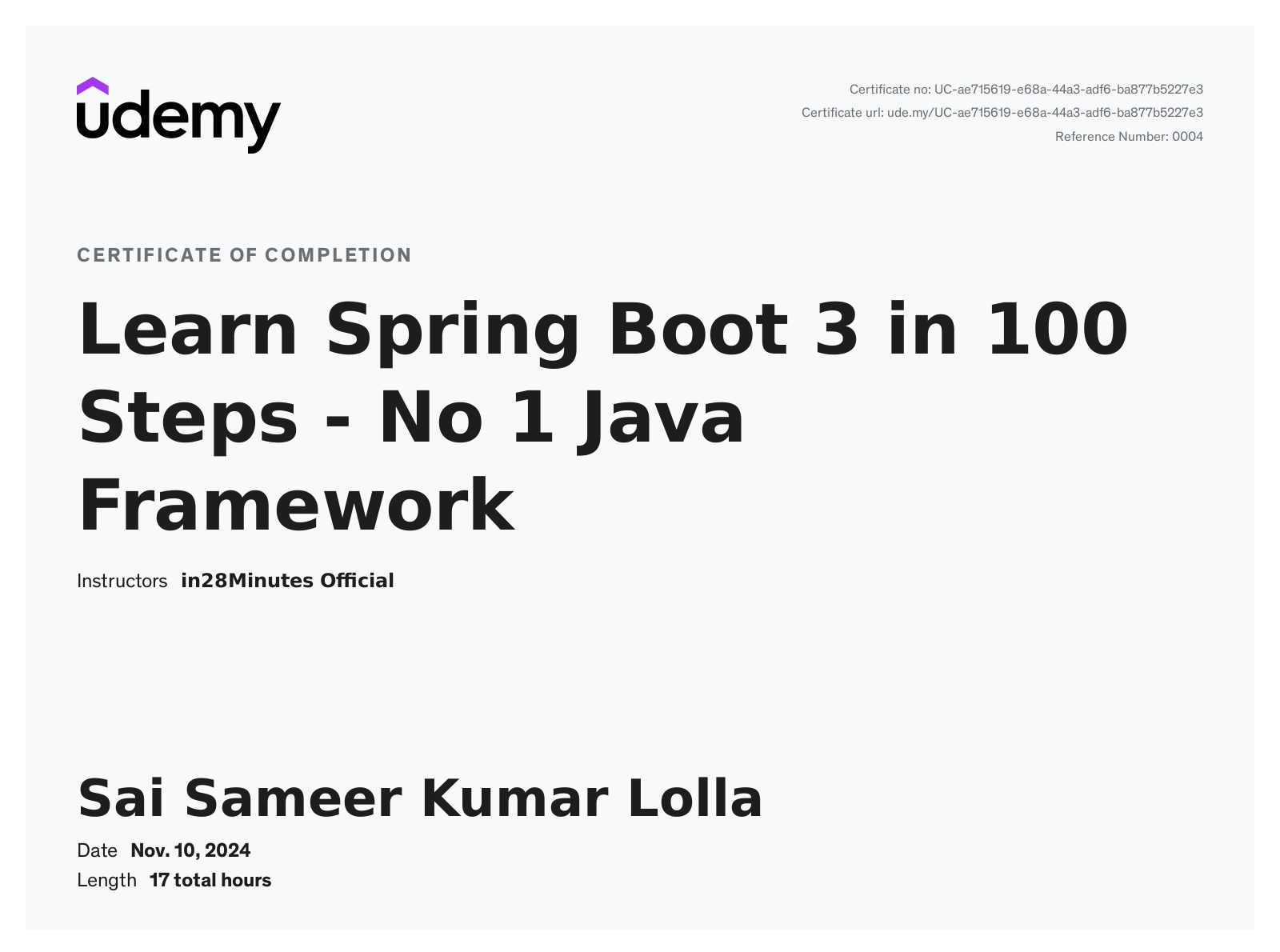 Spring Boot Certificate